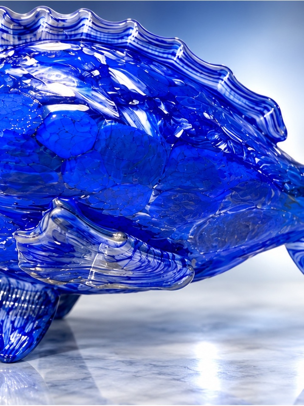 12” Murano Handblown Cobalt Blue Glass Decorative Bowl
